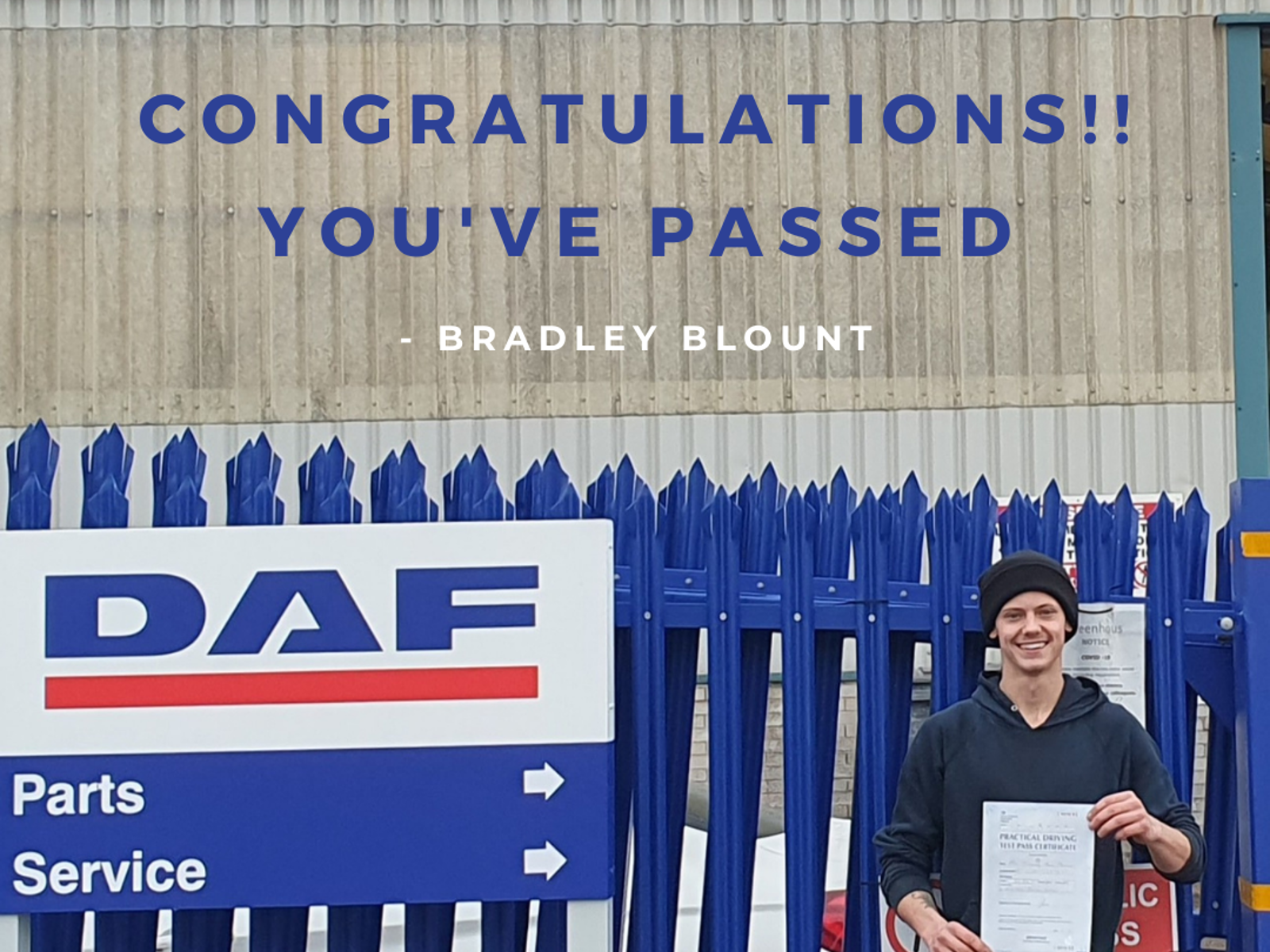 Brad at Greenhous Telford has Passed His Class 1 Driving Test